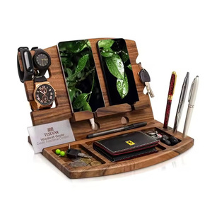 Teslyar Wooden Desk Organizer With <b>Tablet</b> <b>Stand</b> Wallet Watch Holder <b>For</b> Office Home Use - Product Image 5