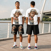 Ensemble T-shirt et Short 2 Pièces de Luxe 2026 en Coton Lourd 350 GSM Effet Vintage Imprimé Sérigraphié avec Logo Personnalisé Qualité Supérieure