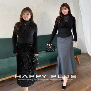 Top de malla de manga larga con cuello tipo capucha para mujer, talla grande, color negro liso, cintura ajustada, grosor medio, poliéster N9436 - Product Image 5