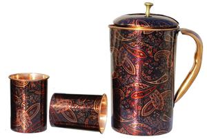 Juego de Jarras de Cobre Puro 100% con Estampado Meenakari de Alta Calidad para Bodas y Restaurantes - Product Image 3