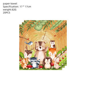 Fournitures de fête d'<span class=keywords><strong>anniversaire</strong></span> sur le thème des animaux de la <span class=keywords><strong>jungle</strong></span> moderne, plateau en papier, gobelet, serviette, nappe, décoration de gâteau sur le thème des animaux de la forêt - Product Image 4