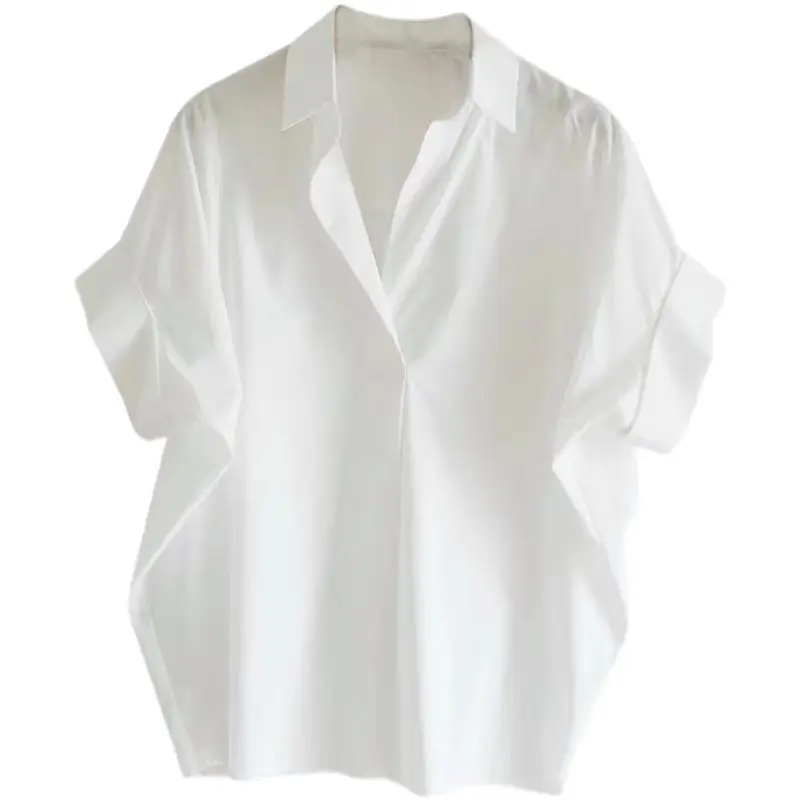 Nieuwste Ontwerp Koreaanse Stijl Batwing Mouw Losse Overhemd Dames Werk Office Katoen Witte Blouse