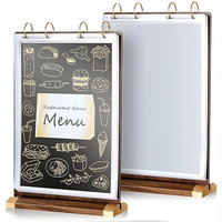 Support de menu de restaurant, porte-affiche de table avec base en bois - Présentoir de menu double face pour table de café ou de bar