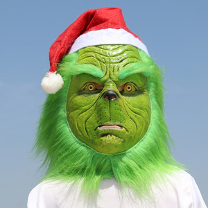 Masque de monstre vert taille unique, accessoire de fête de Noël, motif géométrique de dessin animé - Product Image 1