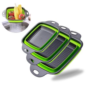 2pcs vuông có thể gập lại nhà bếp thực phẩm strainers <span class=keywords><strong>Telescopic</strong></span> cống giỏ Silicone ráp Lọc <span class=keywords><strong>colander</strong></span> cho các tiện ích - Product Image 1
