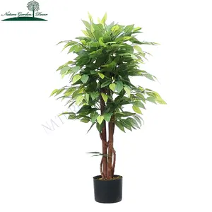 Mini Palsu Pot Banyan Hijau Daun Tanaman Dalam Ruangan Dekorasi Bonsai Ficus Buatan