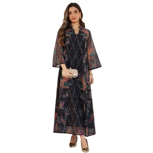 Vestido Estampado AB511, Nuevo Estilo 2026, Vestido Largo Elegante para Mujer, Moda Árabe de Oriente Medio - Product Image 1