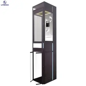 Elevador doméstico luxuoso de 1-3 andares, elevador hidráulico de vidro transparente para uso ao ar livre