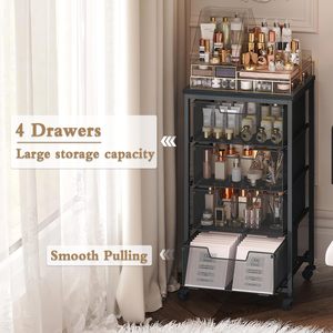 Organisation de stockage d'art et d'artisanat en métal Chariots roulants utilitaires à 4 tiroirs avec roues verrouillables et fournitures de table en bois - Product Image 5