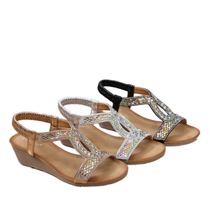 Sandalias de cuña con pedrería y cuentas para mujer, estilo casual de verano, con tiras en T, ligero, sexy, con correa al tobillo, diseño de flor romana, ¡Gran oferta! - Product Image 1