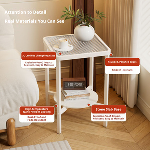 <span class=keywords><strong>Mesa</strong></span> <span class=keywords><strong>Auxiliar</strong></span> Cuadrada de Hierro Forjado, Moderna y Decorativa, con Superficie de Vidrio Templado, Mini <span class=keywords><strong>Mesa</strong></span> de Centro para Sofá en Espacios Pequeños - Product Image 3