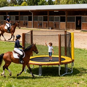 Trampolin Berkualitas Tinggi dengan Jaring Pelindung Lengkap dan Tiang Berlapis Busa untuk Keamanan Maksimal saat Bermain di Halaman Belakang - Product Image 3