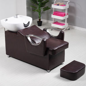 Modern PU Leather Shampoo Chair with Ceramic Basin Removable <b>Footrest</b> Salon Furniture Commercial Use - Product Image 2