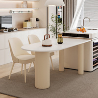 Table à manger en dalle de roche à coins arrondis de style nordique, cadre en métal imperméable, ensemble 4 places, pour la maison, l'hôtel, la cuisine, mobilier élégant
