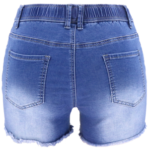 Shorts en jean décontractés d'été pour femmes, extensibles, avec cordon de serrage, taille élastique, déchirés, style Bermuda, pour femmes - Product Image 4