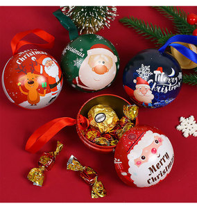 Hot <b>Christmas</b> Decorations Tinplate Round Ball With Ribbon Metal Container Candy Jar Promotional Gift Custom <b>Christmas</b> Tin Ball - Product Image 3