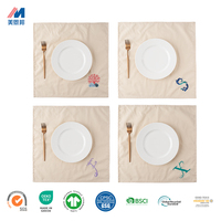 Set de table en coton et lin durable avec bord ourlé et broderie informatisée, lavable, taille personnalisée, directement de l'usine, pour la salle à manger
