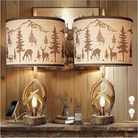 Antlers Style Vintage Rustique Lampes De Chevet 3 Voies Dimmable Veilleuse Lin Tissu Abat-Jour Ferme Table De Chevet Lampes Ports USB