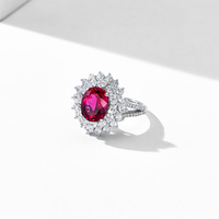 Bague de fiançailles ovale en argent sterling 925 pour femme avec halo de rubis de laboratoire et zircone cubique