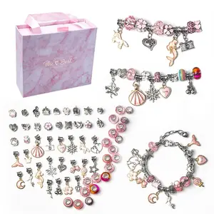 Kit de fabrication de bracelets à breloques, accessoires artisanaux, rose, pour fille, bricolage, 12 pièces