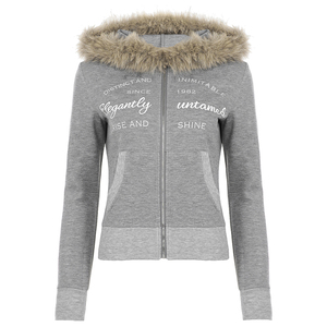 Chaqueta con capucha y cuello de piel sintética, corte ajustado, con estampado de letras, sudadera con cremallera y manga larga para mujer, moda retro Y2K estilo streetwear. - Product Image 6