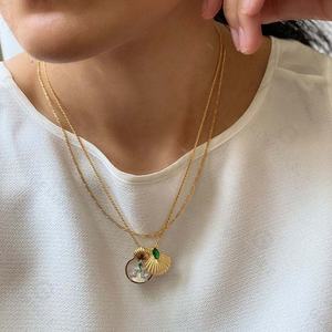 Gemnel सबसे अच्छा यात्रा गहने 3A + पन्ना पत्थर मुड़ रस्सी श्रृंखला गोल्ड शुद्ध चांदी सोना समुद्र खोल आकर्षण हार - Product Image 4