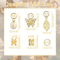 DIY 50 pièces Pendentifs en métal pour tresses, accessoires de bijoux personnalisés, outils d'extension de cheveux pour tresses, motifs papillon, coquillage et feuille
