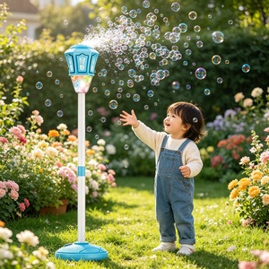 Machine à bulles automatique sur pied, réglable en hauteur, pour l'extérieur, avec lumière, jouet d'été, torche à bulles pour enfants - Product Image 1