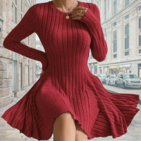 Robes décontractées pour femmes 2025, très tendance, en tricot uni teint, col en V, manches longues, taille naturelle, coupe trapèze, mini, automne