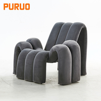 Fauteuil d'appoint en velours gris de forme poulpe PURUO, fauteuil de luxe en forme d'araignée, fauteuil d'appoint commercial Wabi Club Relax