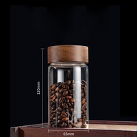 Mini récipient à café en verre classique, pot de conservation sous vide transparent avec couvercle en bois d'acacia, grande capacité pour les voyages, compatible micro-ondes
