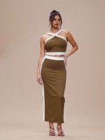 Robe longue moulante d'été pour femme à bretelles croisées, élégante, haut de gamme, col licou, style sophistiqué et noble, bandage de luxe