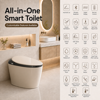 Toilette intelligente haut de gamme avec couvercle et chasse d'eau automatiques, siège chauffant, lavage postérieur et hygiène féminine, contrôle IA