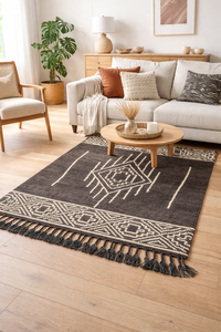 Bohemian Geometric Area <b>Rug</b> Rectangle Dark Gray Cream Fringe Flat Weave Living Room <b>Rug</b> Non Slip Latex Backing - Product Image 3