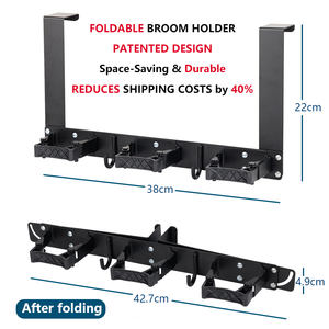 Organisateur de <span class=keywords><strong>balais</strong></span> et serpillères en métal noir, pliable, à <span class=keywords><strong>accrocher</strong></span> sur la porte - Product Image 2