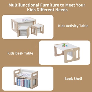 Table pour tout-petits SINKIPA moderne Montessori en plastique avec 2 chaises, ensemble écologique, sécurité, hauteur réglable pour <span class=keywords><strong>chambre</strong></span> à coucher, salon - Product Image 3