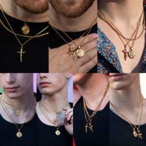 בעבודת יד תכשיטי mens 18K PVD זהב מצופה מעליב דוב תליון מצפן שרשרת נירוסטה שרשרת עם תליון צלב - Product Image 6