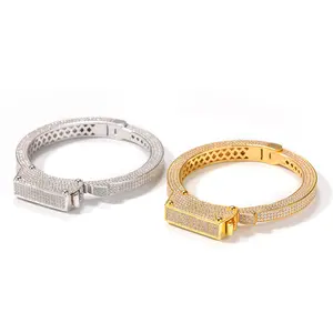 Duyizhao Hip Hop Punk Bracelet for Men Handcuff Shape Bangle Fashion Jewelry Couple Bracelets Full Of CZ Stones Gold Plated