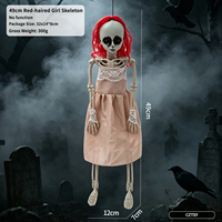 Squelette de fille aux cheveux roux suspendu de 49 cm, décoration effrayante pour maison hantée, escape room, fête d'Halloween