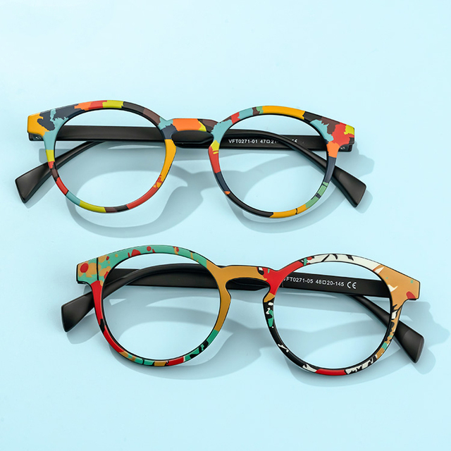Wesee Women Trendy Designer Brand Colorful TR90 Soft Ultralight Round Rainbow Floral Eyeglasses Frame