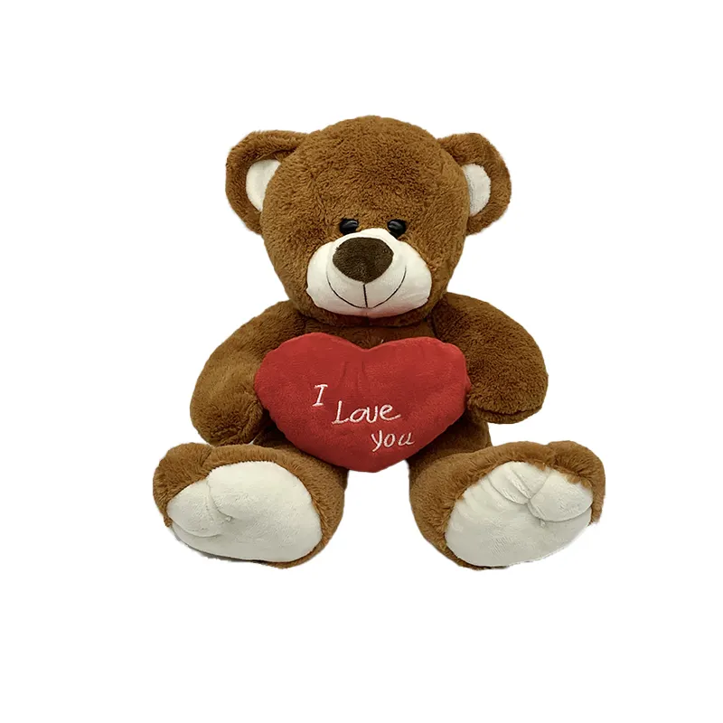 개인화 된 박제 동물 달콤한 빨간 심장 부드러운 봉제 테디 베어 장난감 소녀를위한 해피 발렌타인 데이 선물