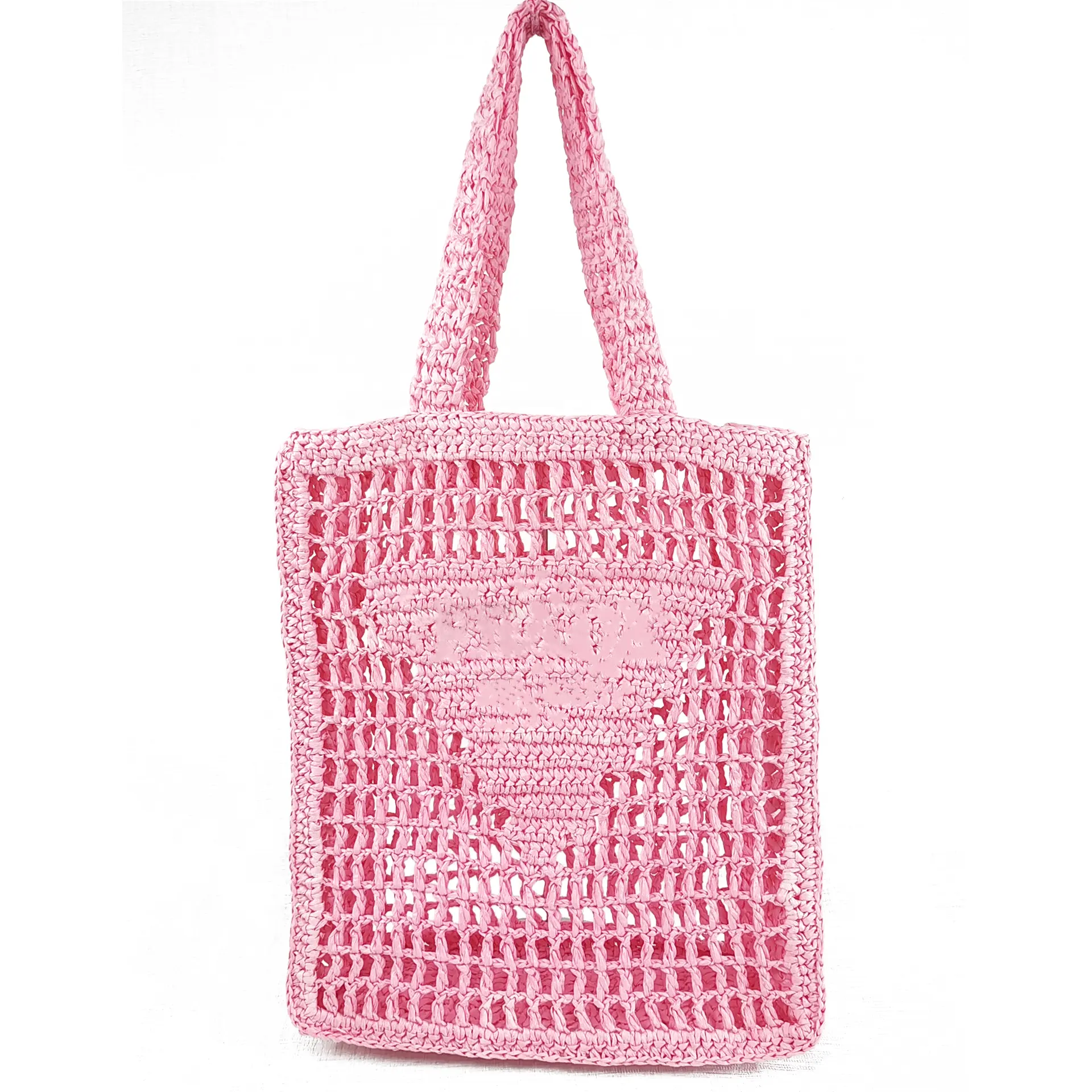 New Custom Women Large Capacity Hollow Letters Shoulder Bag Straw Woven HandBag Crochet Bag Knit Tote Bag