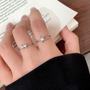 S925 Sterling Silver Star <b>Ring</b> For Women <b>Open</b> Design Everyday Wear Fine Jewelry Platinum Plated Geometric Shape - Product Image 3