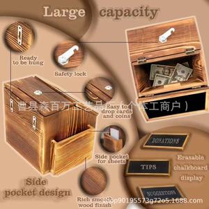 Caja de donaciones de madera con pizarra y frente de vidrio para uso en restaurantes, bares y cafeterías - Product Image 3