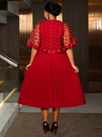 Robes d'été décontractées grande taille pour femme avec patchwork floral, tulle en résille, nœud et design plissé style châle coupe trapèze