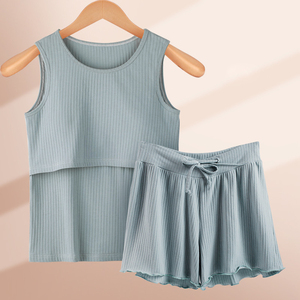 Ensemble pyjama de maternité d'été à manches courtes en coton extensible pour l'<span class=keywords><strong>allaitement</strong></span> Vêtements de <span class=keywords><strong>nuit</strong></span> pour l'<span class=keywords><strong>allaitement</strong></span> Vêtements de <span class=keywords><strong>nuit</strong></span> pour l'<span class=keywords><strong>allaitement</strong></span> - Product Image 6