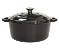 Casserole en fonte émaillée marron chocolat, faitout rond avec intérieur blanc, ustensiles de cuisine