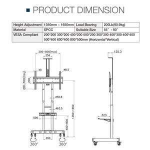 DB Motorized TV Stand 55-85 Inch with <b>Laptop</b> <b>Shelf</b> Rolling Cart Swivel Wheels Locking Feature Metal Home Furniture - Product Image 3