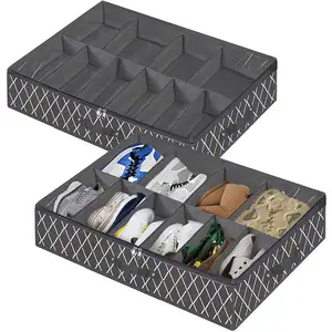 High Quality Non-Woven Fabric Shoes Box 12 Girds Underbed Closet Solution Foldable Zippered Under Bed Storage Shoe Organizer Bag