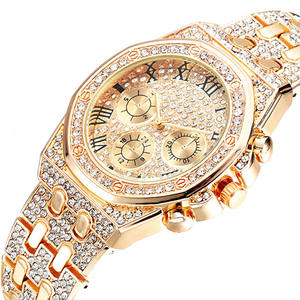 Mode doré femmes montres ensemble de bijoux classique <span class=keywords><strong>Rome</strong></span> luxe montre-bracelet plein diamant Quartz hommes ensemble montre et Bracelet - Product Image 5